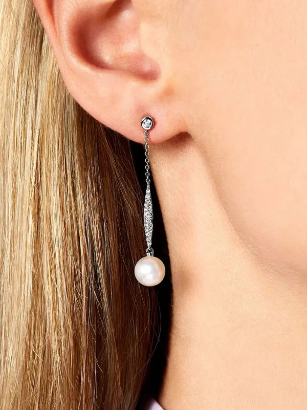 Yoko London Trend ダイヤモンド＆パール ドロップピアス 18Kホワイト 