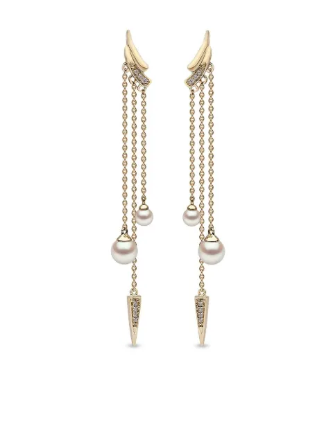 Yoko London 18kt yellow gold Trend diamond pearl drop earrings