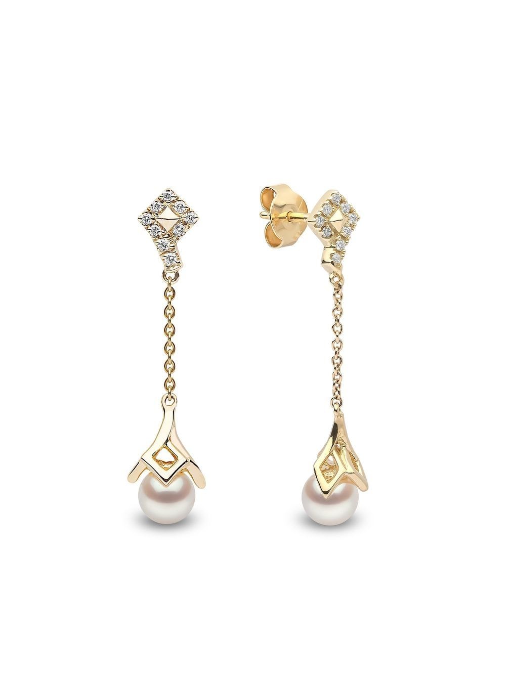 Shop Yoko London 18kt Yellow Gold Diamond Pearl Trend Drop Earrings