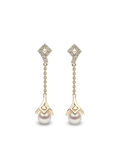 Yoko London 18kt yellow gold diamond pearl Trend drop earrings