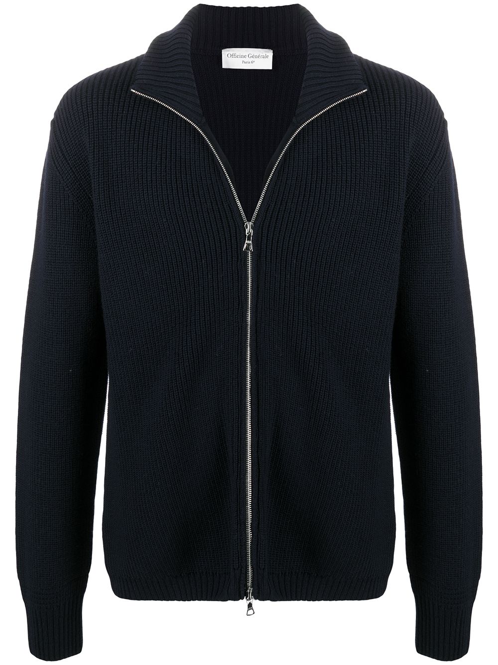 Officine Generale Wool Zip-up Cardigan In Blue