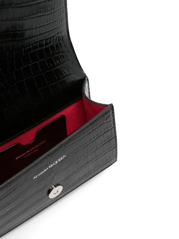 Alexander McQueen ◆ Mini Crossbody Bag McQueen Mini Skull Jewel Croc-Embossed Crossbody Bag
