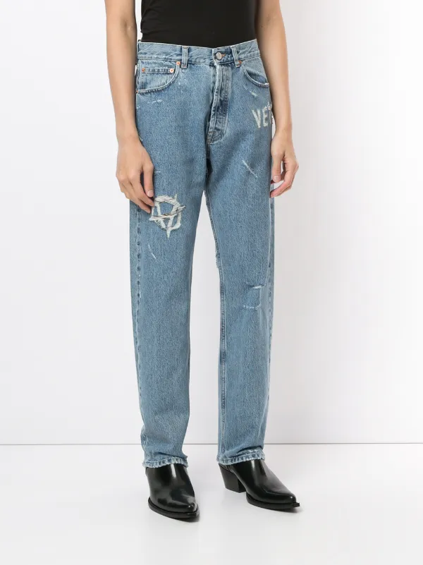 デニム・ジーパン VETEMENTS Woman Jeans Blue UA66PA540N MIDBLUE VETEMENTS mid-rise Straight Jeans | Blue | FARFETCH