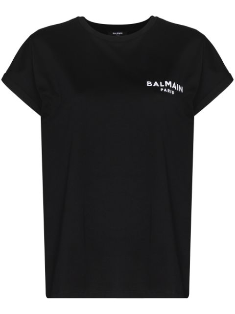 Balmain flocked logo cotton T-shirt