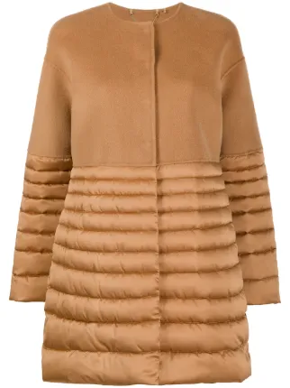 Elisabetta Franchi long-sleeved panelled puffer coat brown PI28Z06E2 -  Farfetch