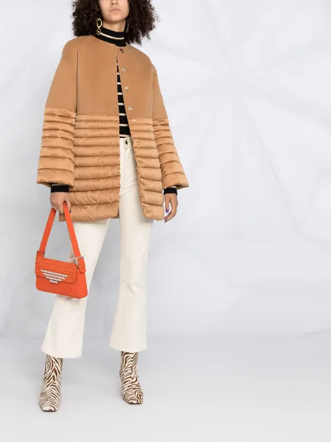Elisabetta Franchi long-sleeved panelled puffer coat brown PI28Z06E2 -  Farfetch