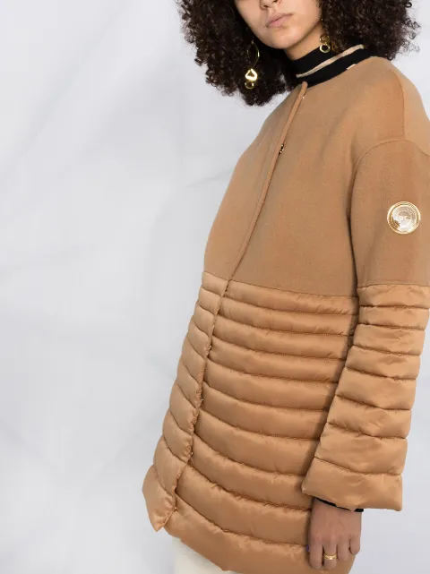 Elisabetta Franchi long-sleeved panelled puffer coat brown PI28Z06E2 -  Farfetch