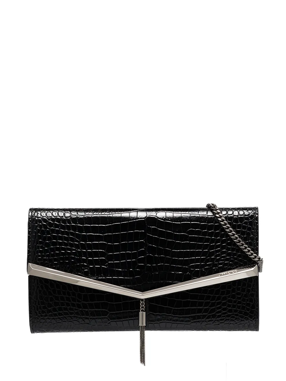 Image 1 of Jimmy Choo embossed crocodile tassel clutch bag