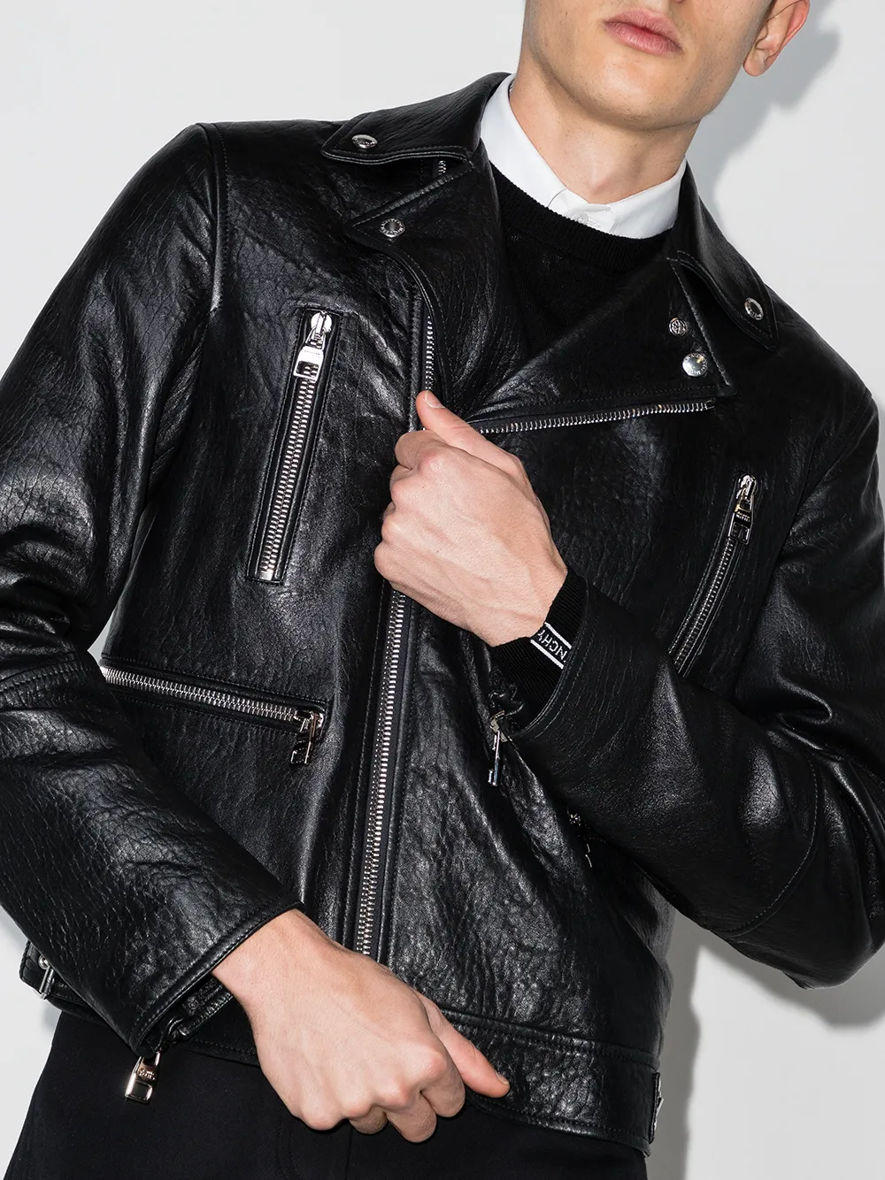 Shop Alexander Mcqueen Leather Biker Jacket In Black