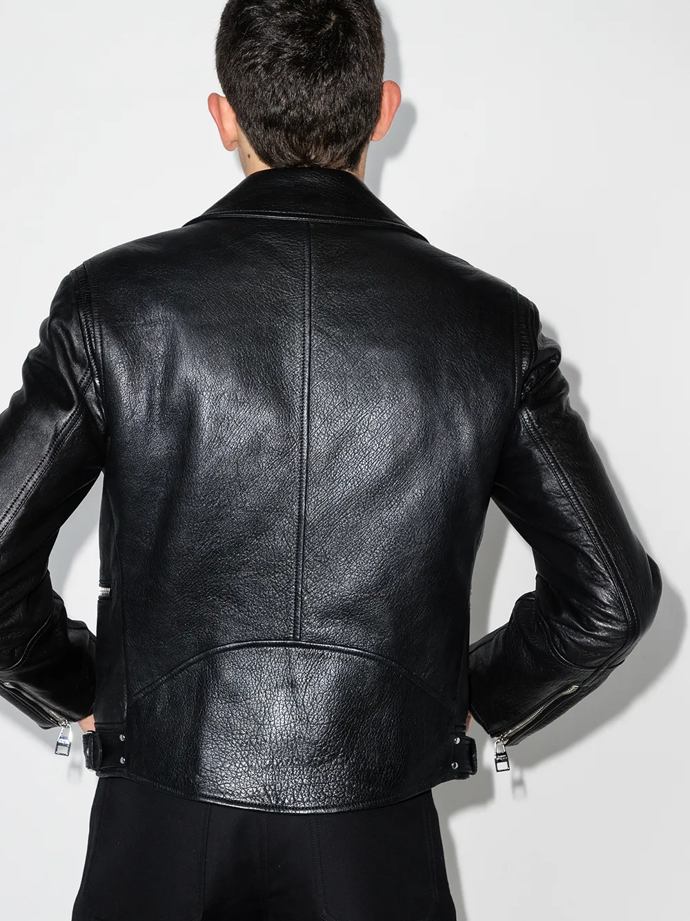 Shop Alexander Mcqueen Leather Biker Jacket In Black