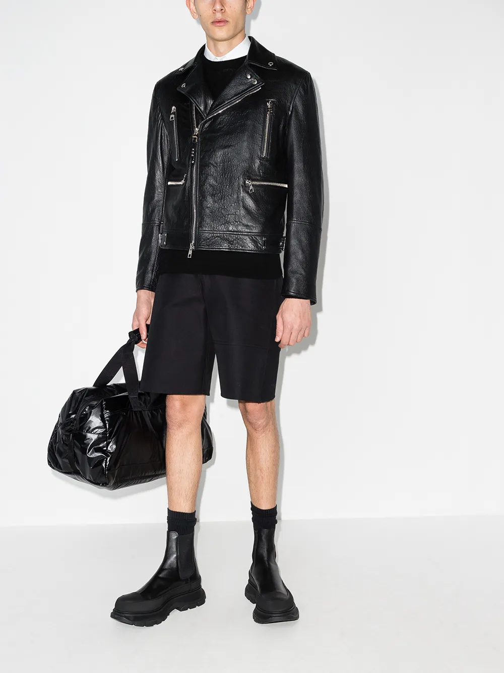 Shop Alexander Mcqueen Leather Biker Jacket In Black