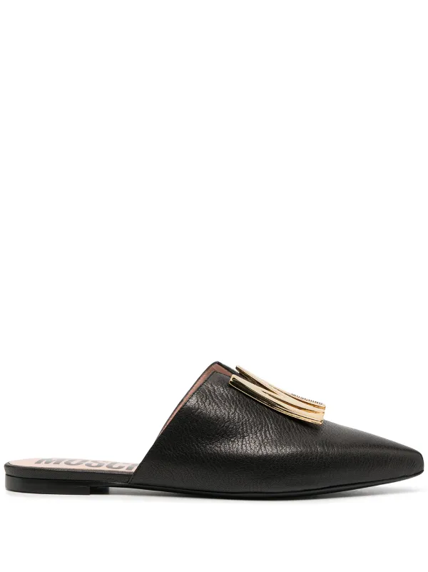 womens black leather mules