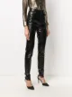 Saint Laurent Calça cintura alta de couro