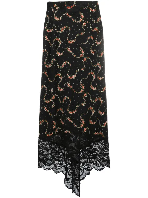 Rabanne lace-hem floral print skirt