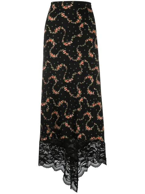 Rabanne lace-hem floral print skirt