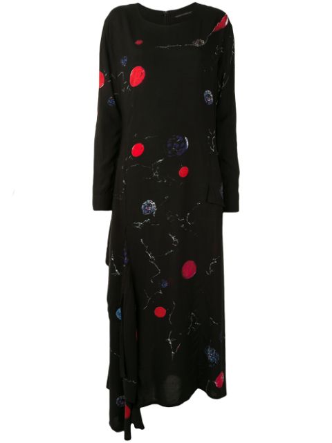 Yohji Yamamoto asymmetric circle-print shift dress