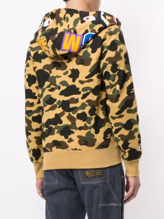 Camo shark motif zip-up hoodie展示图