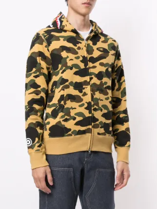 Camo shark motif zip-up hoodie展示图