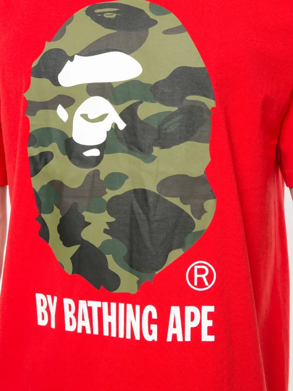 Shop Red Green A Bathing Ape 1st Camo Logo Print Cotton T Shirt With Express Delivery Worldarchitecturefestival