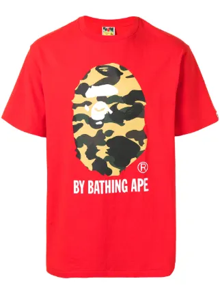 Shop Red Brown A Bathing Ape 1st Camo Logo Print Cotton T Shirt With Express Delivery Farfetch