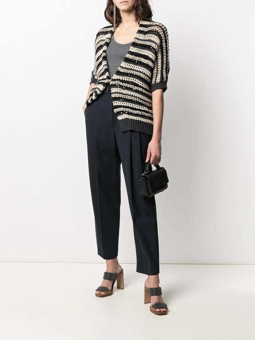 Image 2 of Brunello Cucinelli short sleeved stripe cardigan