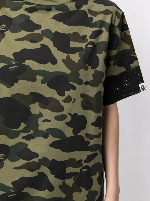 A BATHING APE® camouflage-print mesh-panel T-shirt Dress - Farfetch