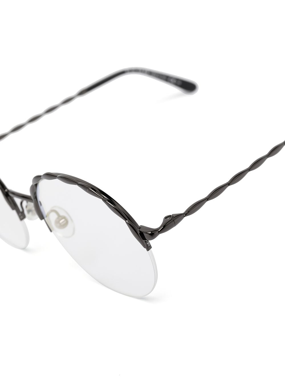 Shop Elie Saab Wavy-detail Round-frame Glasses In Schwarz