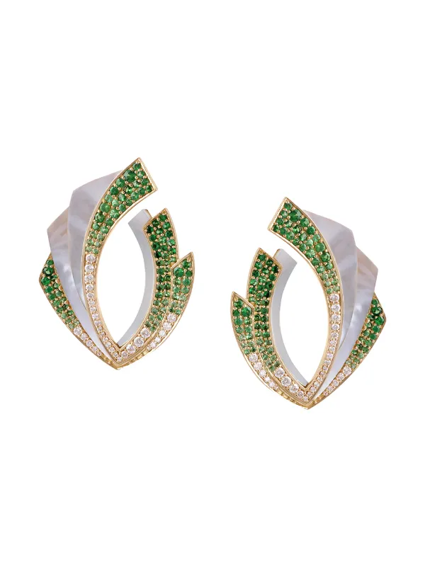 Ananya 18kt Gold Diamond Tsavorite Mogra Light Blossom Earrings in Green