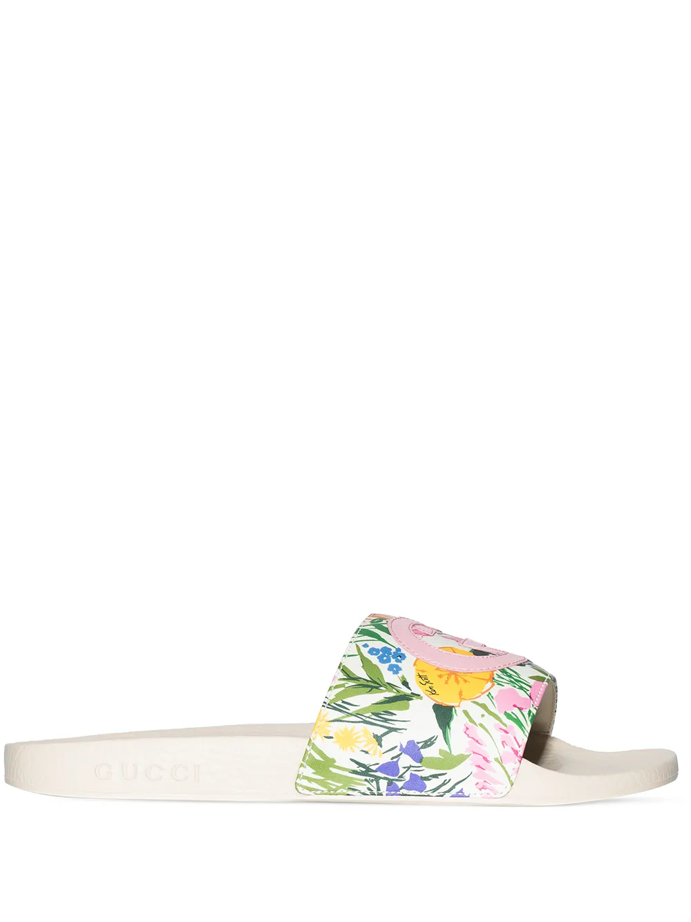 White gucci floral discount slides