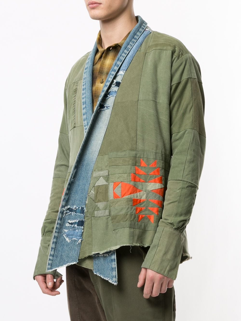 Shop Greg Lauren Patchwork Shawl-lapel Jacket In Green