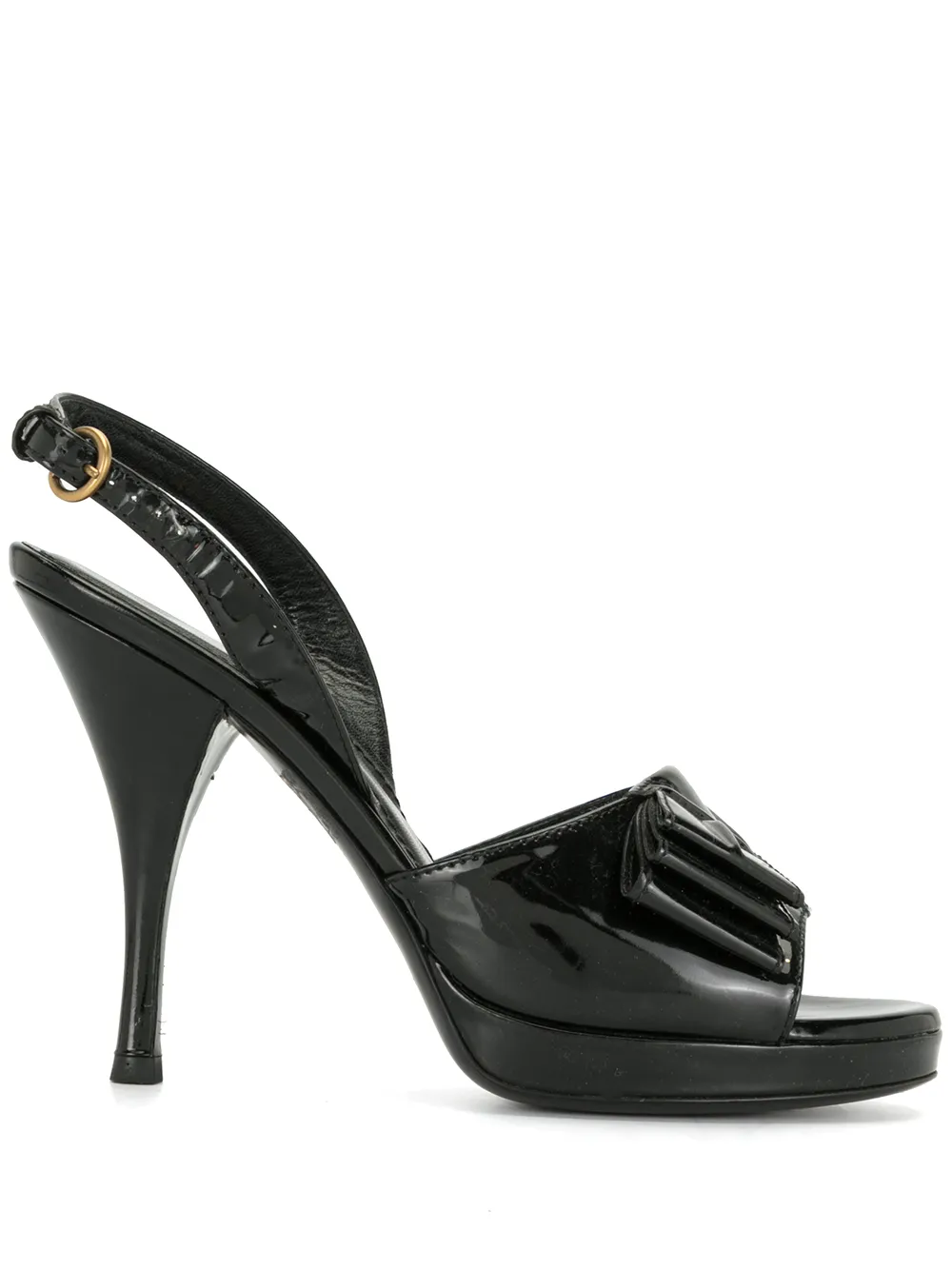 Pre-owned Saint Laurent Varnished Bow Detail Sandals In Black