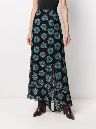 asymmetric floral-print lace skirt展示图