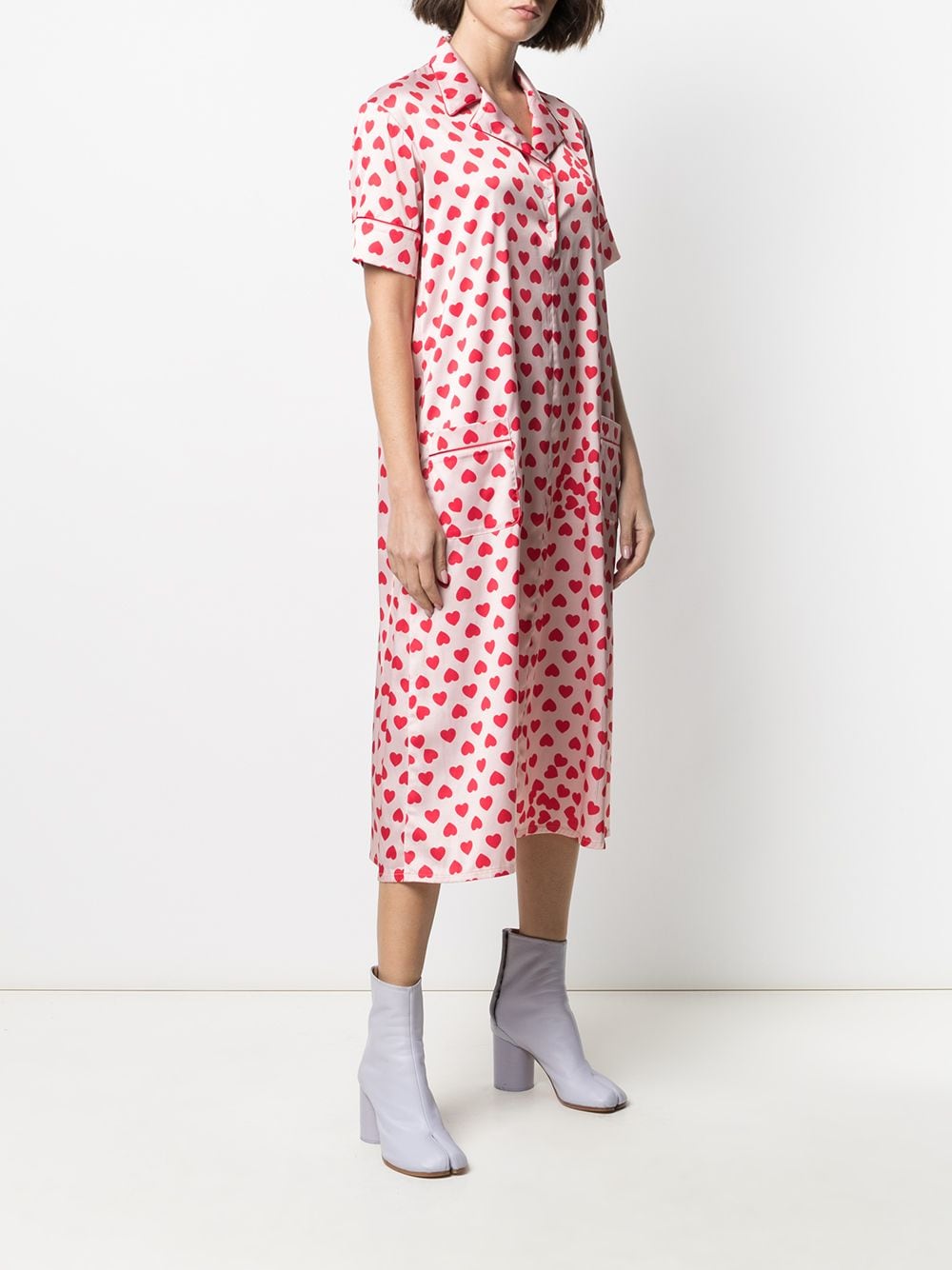 Shop Natasha Zinko Heart-print Satin Shirt Dress In Neutrals