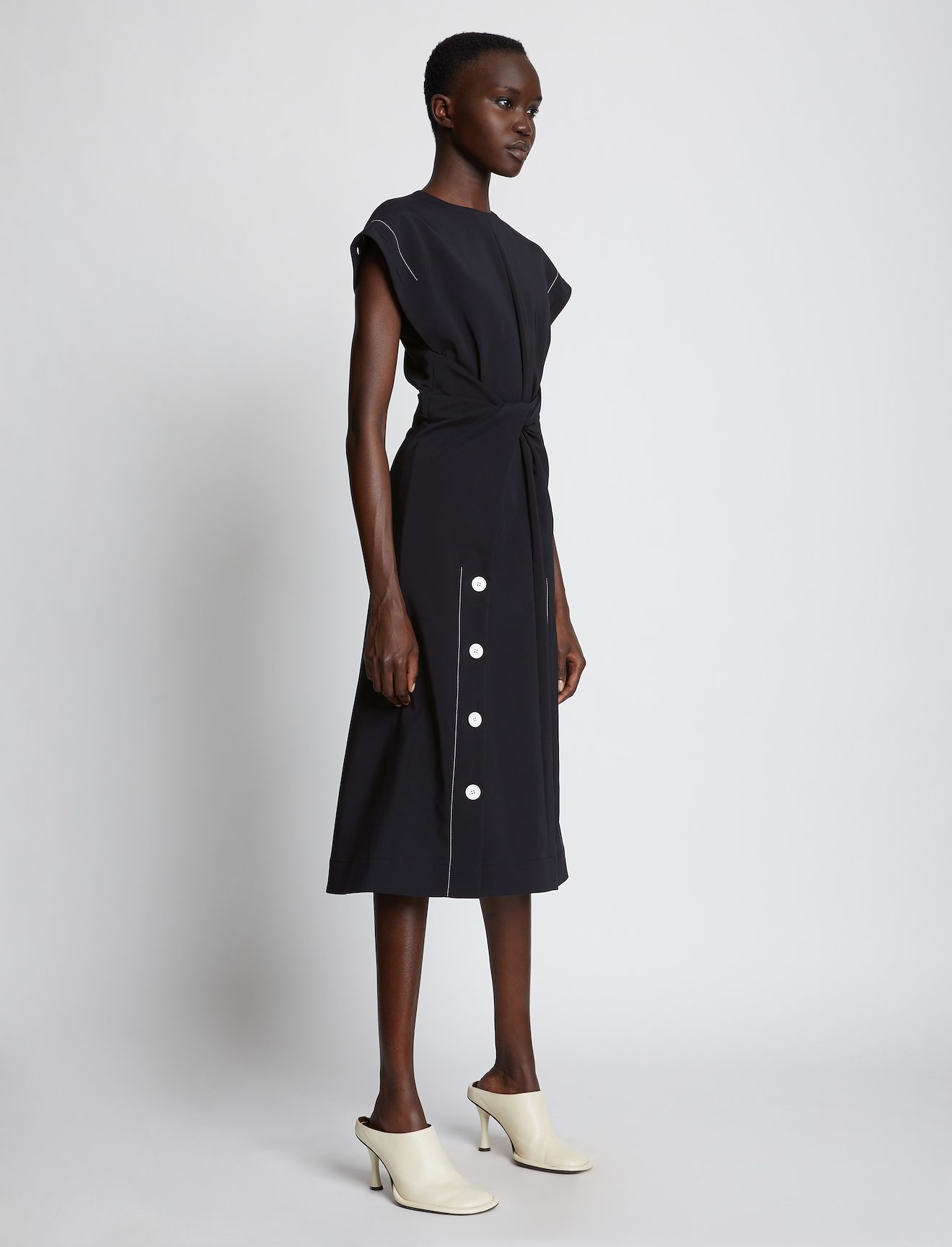 Viscose Gabardine Front Twist Dress in black | Proenza Schouler