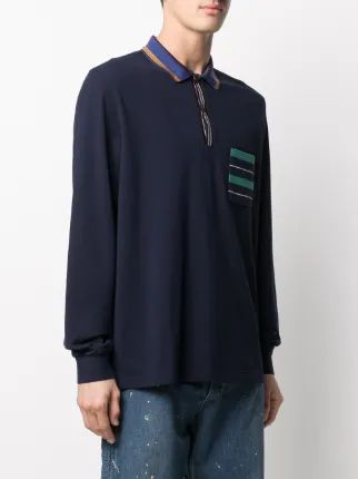 stripe-detailing long-sleeve polo shirt展示图