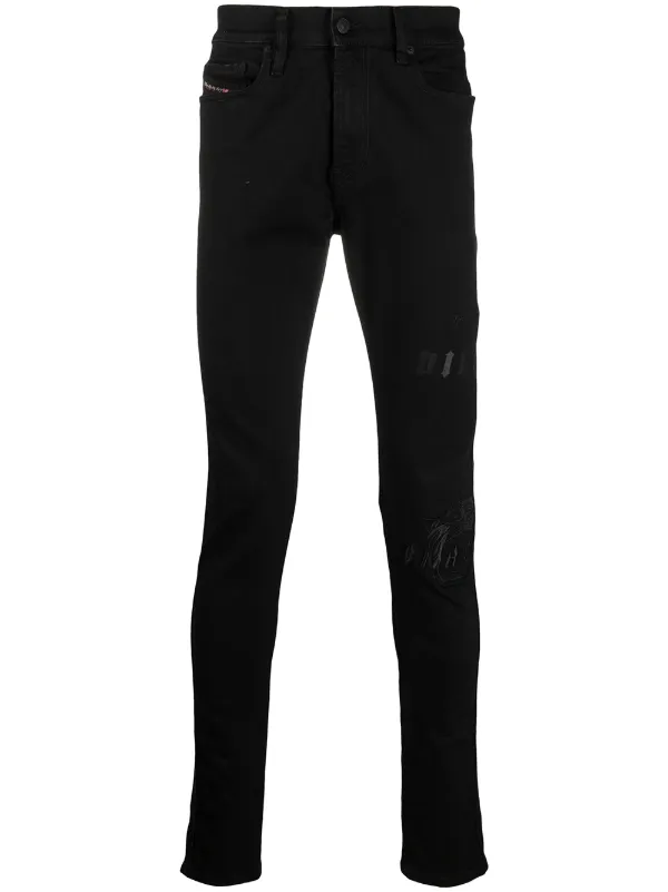 Shop Black Diesel Logo Embroidered Skinny Jeans With Express Delivery Farfetch