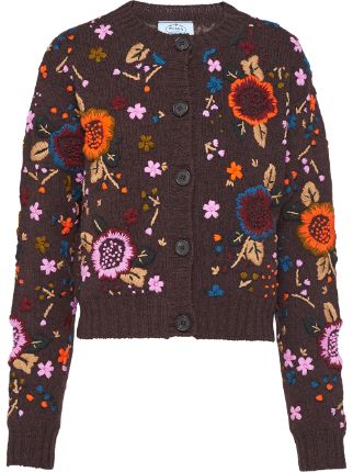 Prada Embroidered Shetland Floral Cardigan - Farfetch