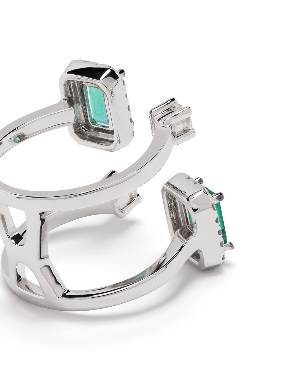 Shop Stéfère 18kt White Gold Diamond Emerald Ring In Silver