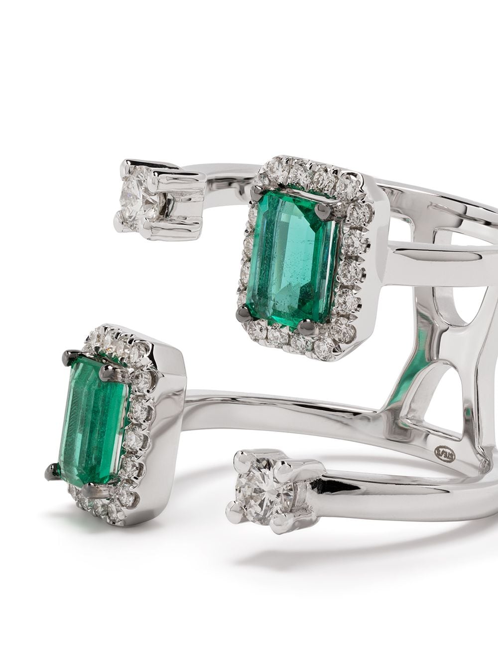 Shop Stéfère 18kt White Gold Diamond Emerald Ring In Silver