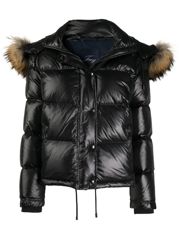 black faux fur hood padded coat