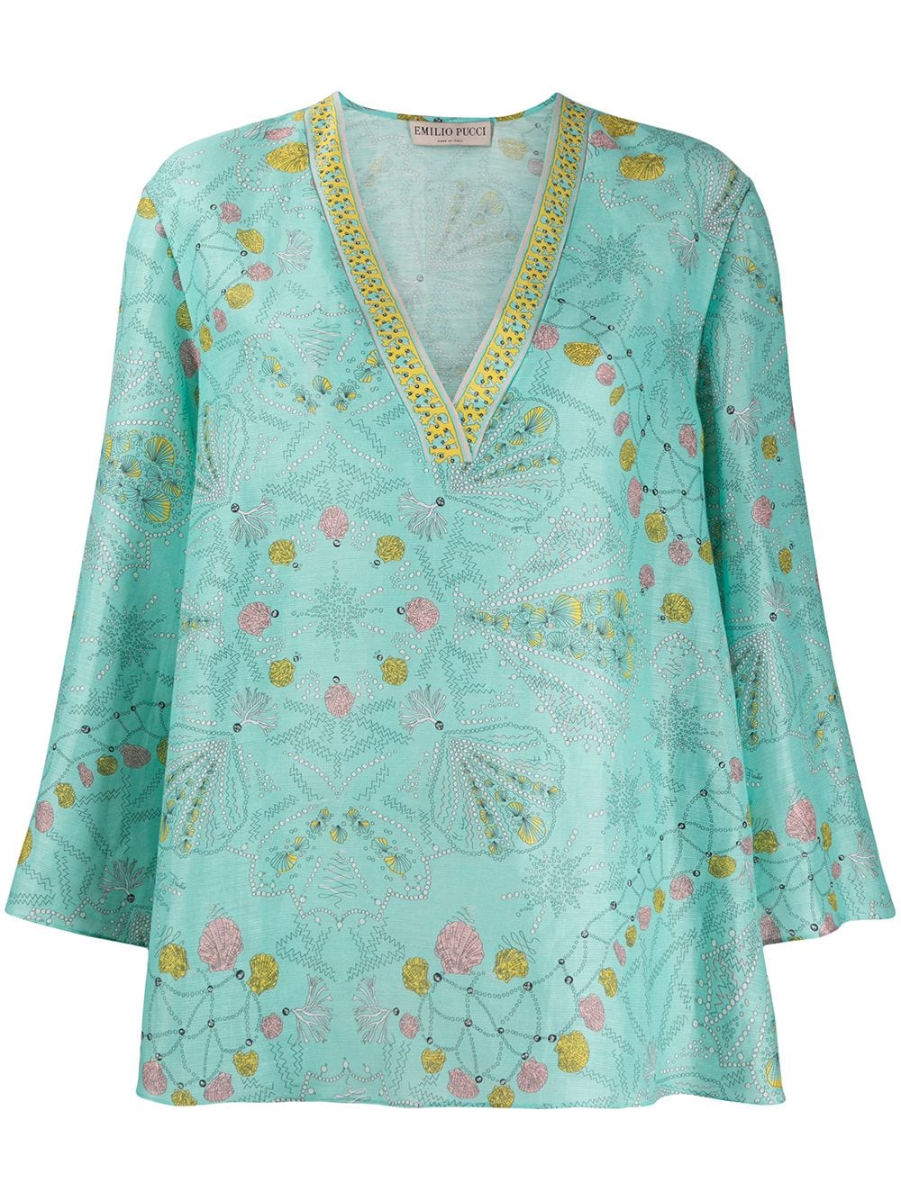 Emilio Pucci Shell-print Linen Cover-up In Green