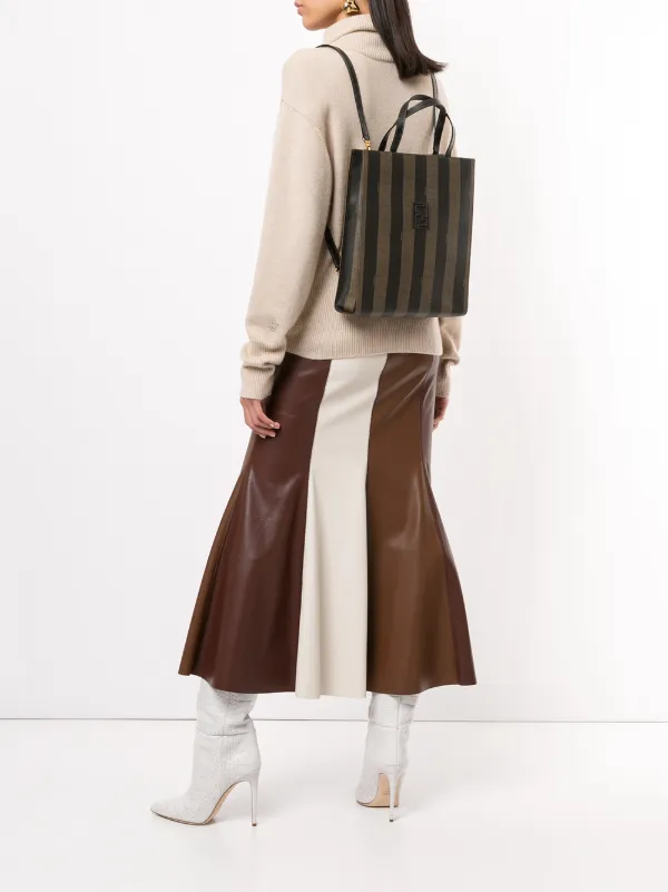 striped leather backpack