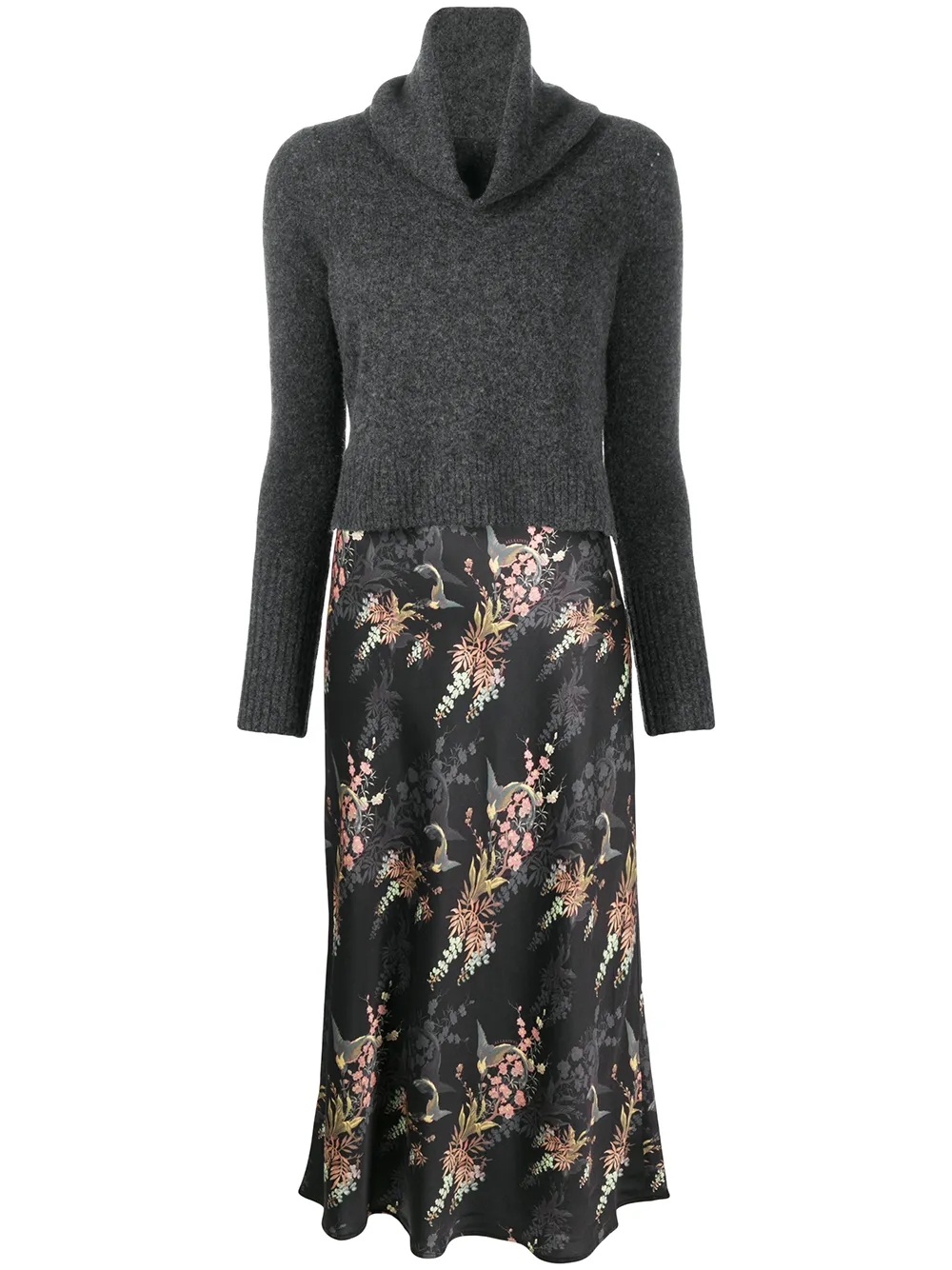 Click to view more detailed imagery on our partner's website Allsaints Tierny Melisma Jumper-overlay Wool-blend And Crepe Midi Dress In Grey