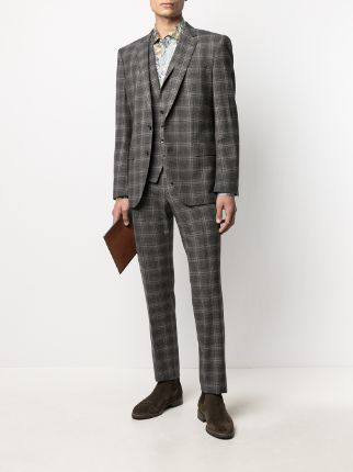 check-pattern single-breasted three-piece suit展示图