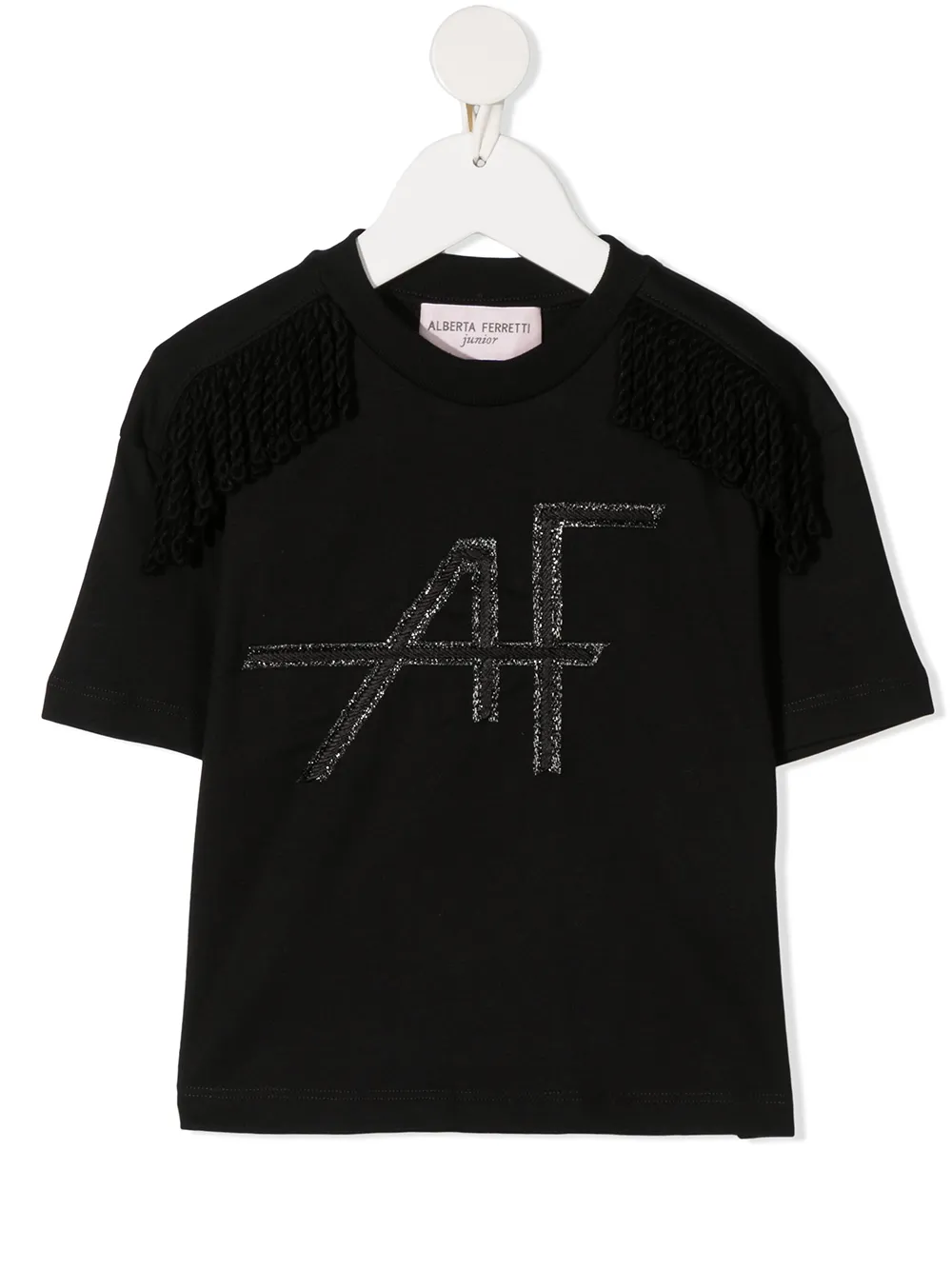 Click to view more detailed imagery on our partner's website Alberta Ferretti Teen Logo-embroidered Crew-neck T-shirt In Black