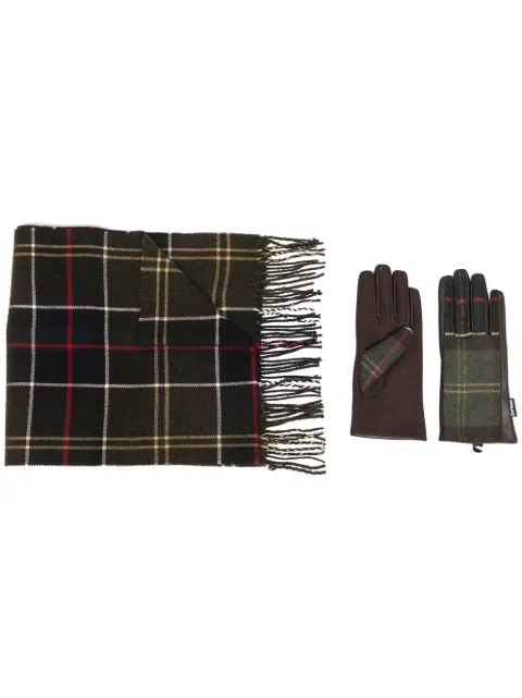 Barbour check print scarf and gloves set