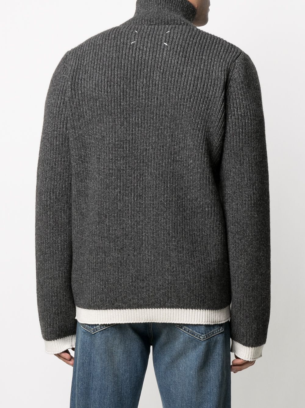 Shop Maison Margiela Ribbed Zip-up Fleece In Grey