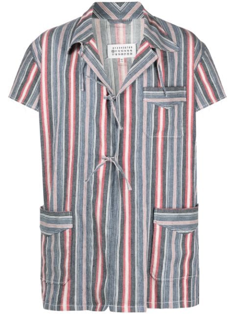 Maison Margiela vertical-stripe tie-fastening shirt