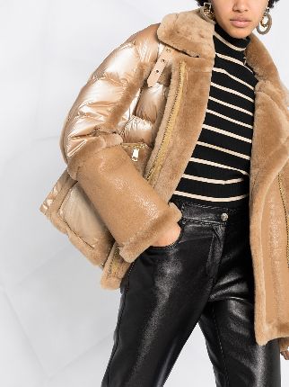 multi-panel shearling-trim padded jacket展示图