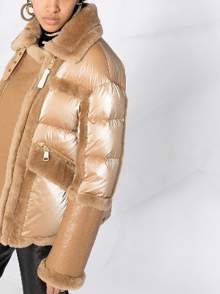 multi-panel shearling-trim padded jacket展示图